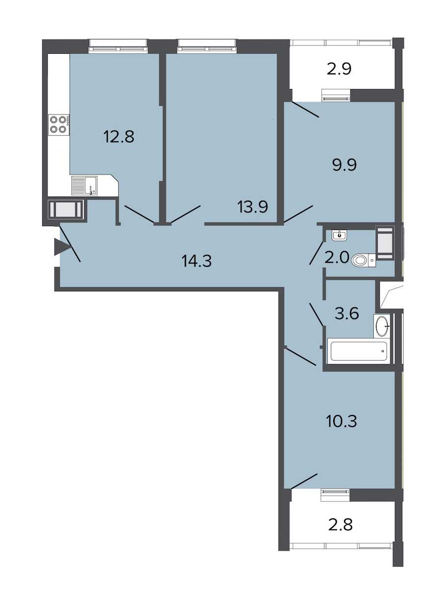 Трехкомнатная квартира в : площадь 66.8 м2 , этаж: 9 – купить в Санкт-Петербурге